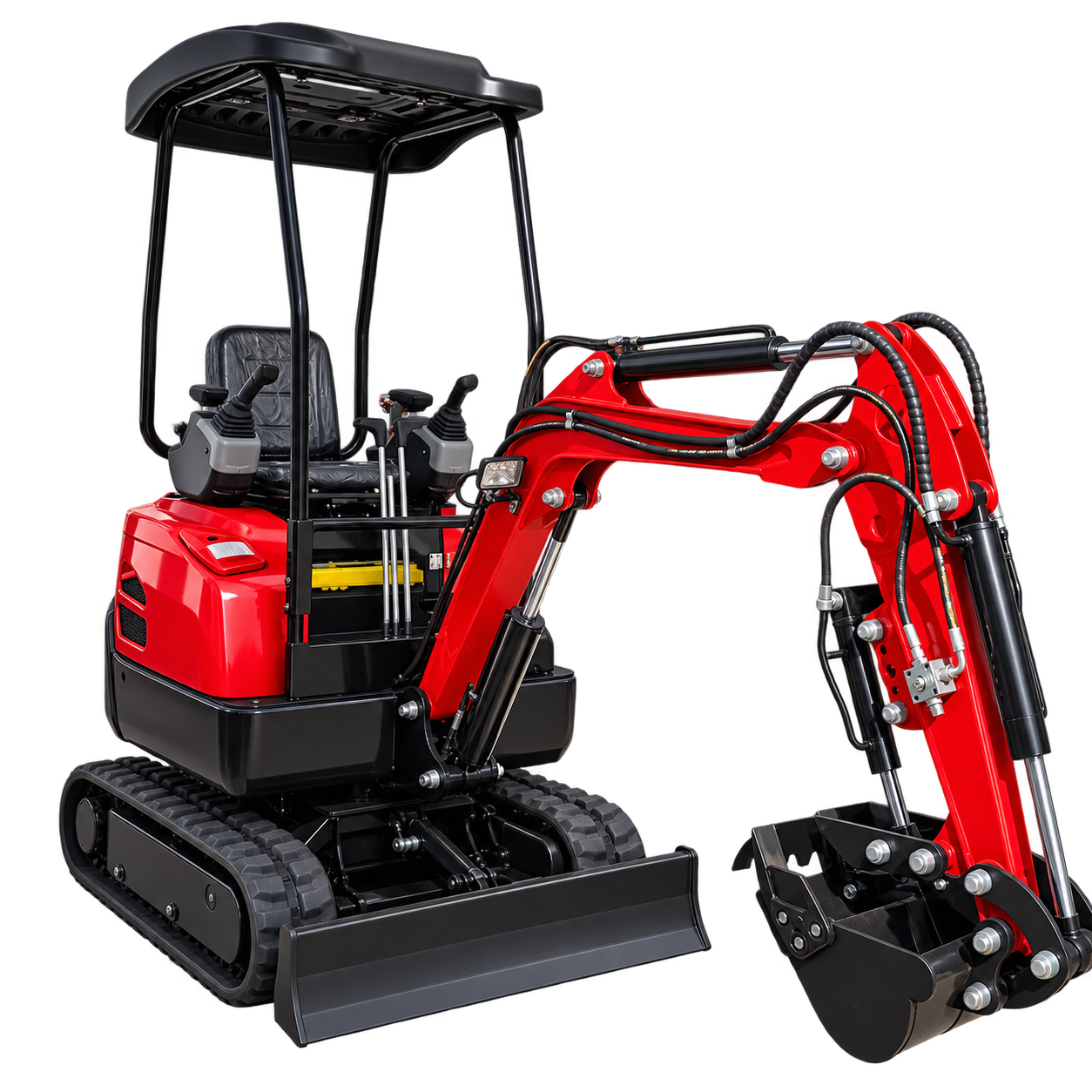 Mini excavator fără cabină închisă, cu copertină